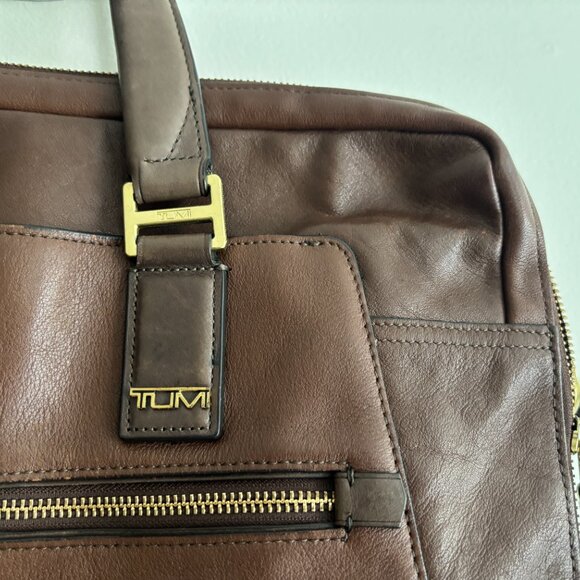 $1050 Tumi Beacon Hill Laptop Tan Brown Leather Briefcase Bag - Picture 4 of 13